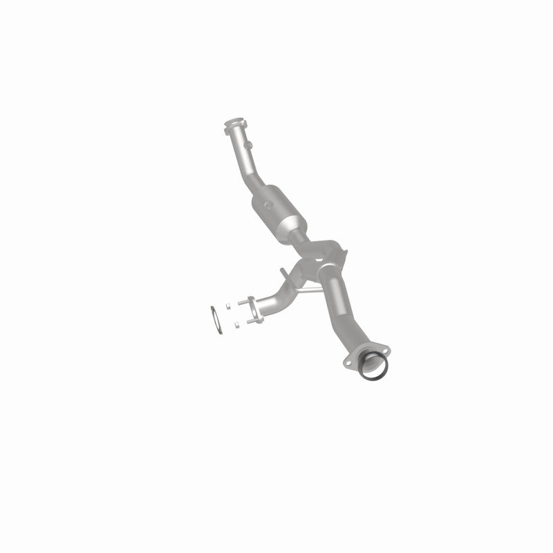 MagnaFlow 5561676 carb direct-fit catalytic converter, rear three-quarter view of the turntable spin
