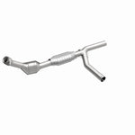 MagnaFlow 447110 carb direct-fit catalytic converter, front three-quarter view of the turntable spin