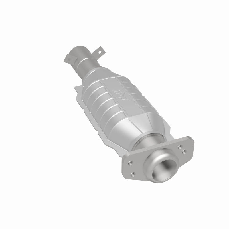 MagnaFlow 3391486 carb direct-fit catalytic converter, rear three-quarter view of the turntable spin