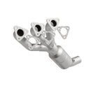 MagnaFlow 50416 hm grade manifold converter, front three-quarter view of the turntable spin