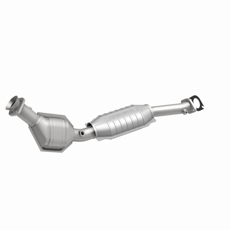 MagnaFlow 444022 carb direct-fit catalytic converter, front three-quarter view of the turntable spin
