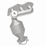 MagnaFlow 49693 oem grade manifold converter, rear three-quarter view of the turntable spin