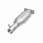 MagnaFlow 93486 epa direct-fit catalytic converter, opposite front three-quarter view of the turntable spin