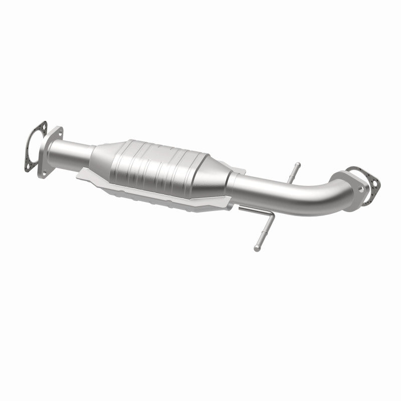 MagnaFlow 93327 hm grade direct-fit catalytic converter, opposite rear three-quarter view of the turntable spin