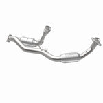 MagnaFlow 444033 carb direct-fit catalytic converter, opposite rear three-quarter view of the turntable spin