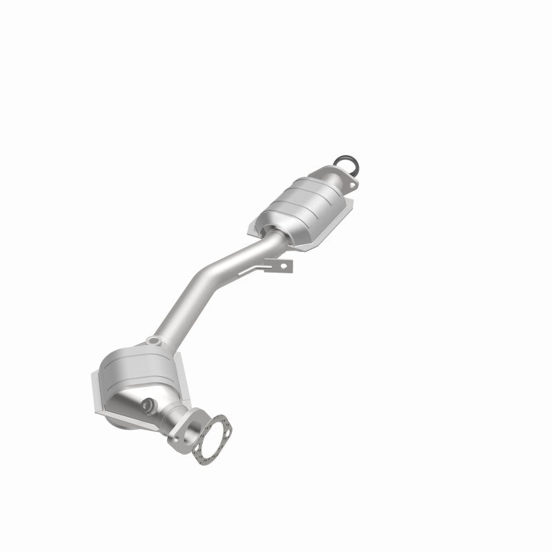 MagnaFlow 444043 carb direct-fit catalytic converter, opposite front three-quarter view of the turntable spin