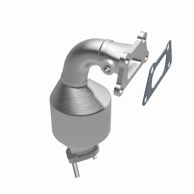 MagnaFlow 52230 oem grade manifold converter, opposite front three-quarter view of the turntable spin
