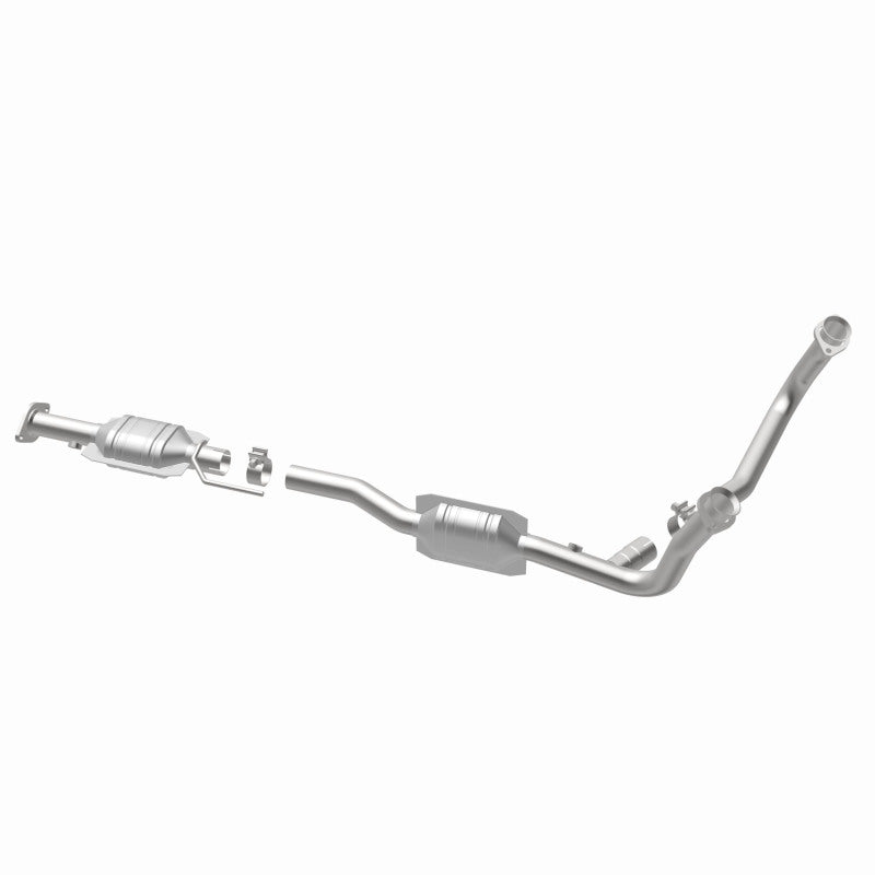 MagnaFlow 93326 hm grade direct-fit catalytic converter, opposite rear three-quarter view of the turntable spin