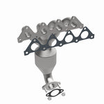 MagnaFlow 49035 oem grade manifold converter, rear three-quarter view of the turntable spin