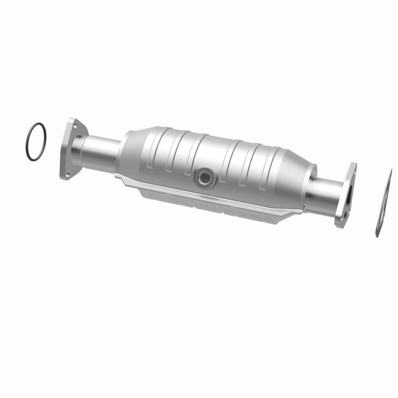 MagnaFlow 49569 oem grade direct-fit catalytic converter, opposite rear three-quarter view of the turntable spin
