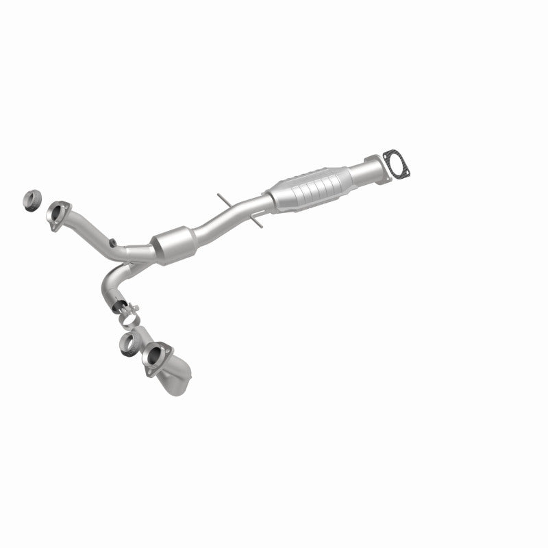 MagnaFlow 49110 oem grade direct-fit catalytic converter, front three-quarter view of the turntable spin