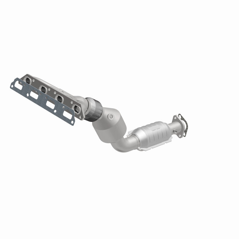 MagnaFlow 452859 carb manifold converter, opposite front three-quarter view of the turntable spin