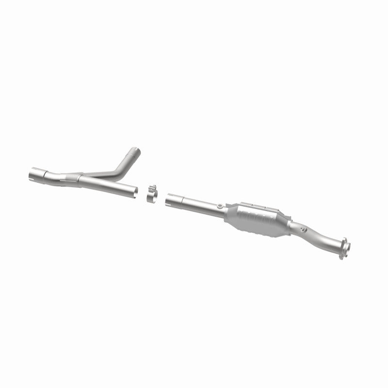 MagnaFlow 49597 oem grade direct-fit catalytic converter, opposite rear three-quarter view of the turntable spin