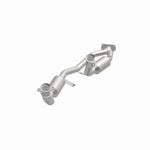 MagnaFlow 23542 hm grade direct-fit catalytic converter, opposite front three-quarter view of the turntable spin