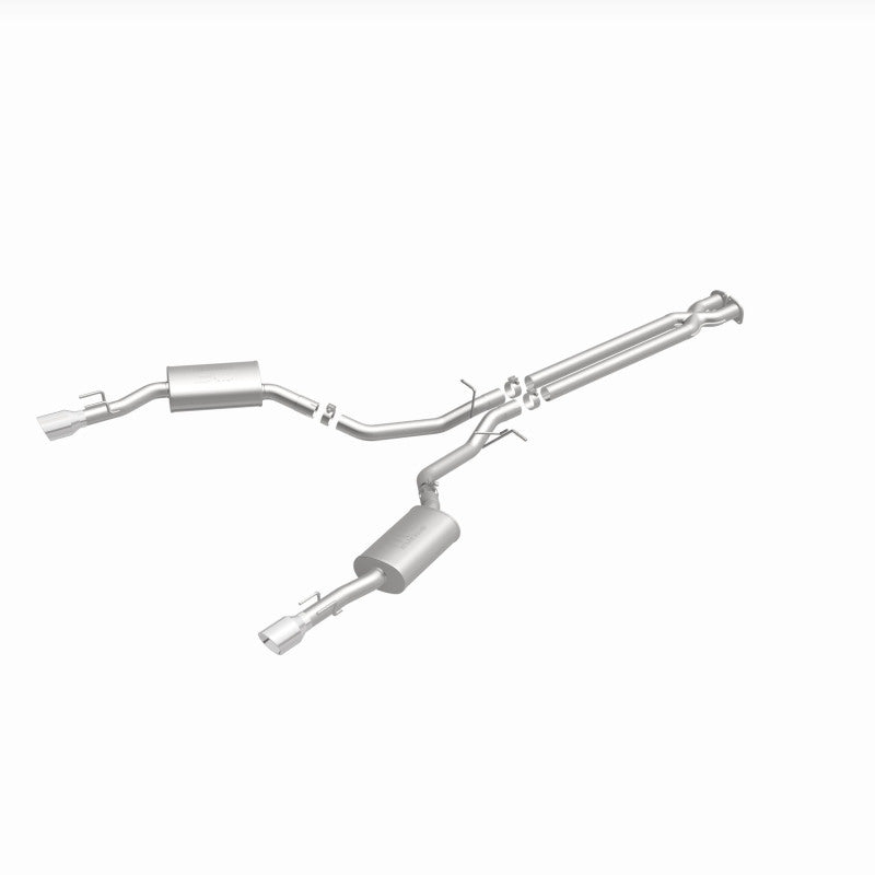 MagnaFlow 15892 street series cat-back exhaust, front three-quarter view of the turntable spin