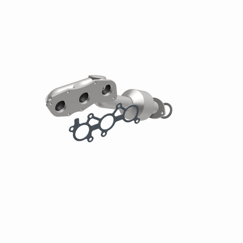 MagnaFlow 452721 carb manifold converter, opposite front three-quarter view of the turntable spin