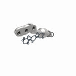 MagnaFlow 452721 carb manifold converter, opposite front three-quarter view of the turntable spin