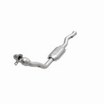 MagnaFlow 23763 hm grade direct-fit catalytic converter, opposite front three-quarter view of the turntable spin