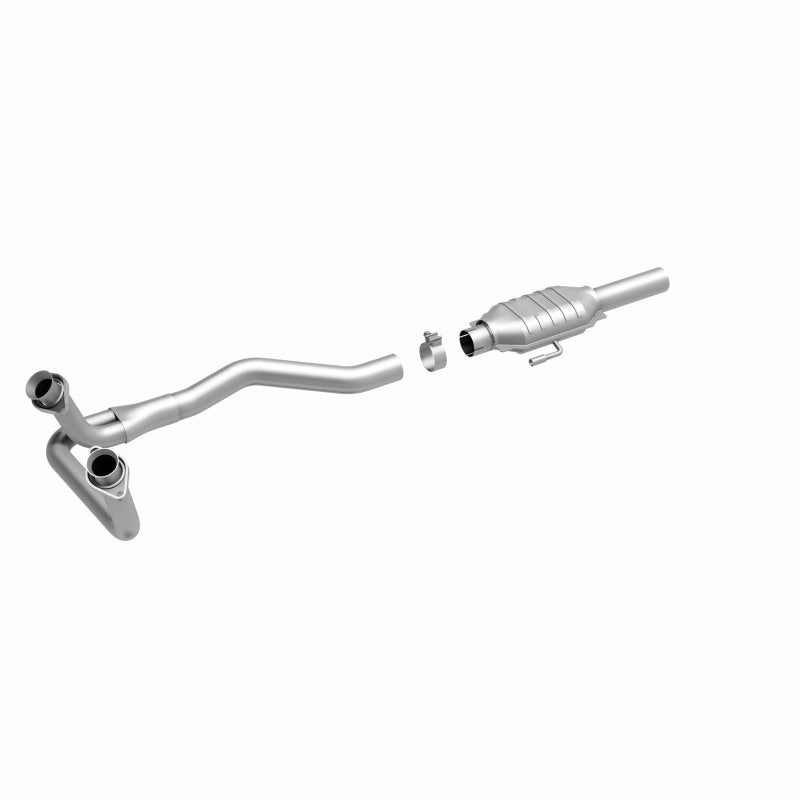 MagnaFlow 93314 epa direct-fit catalytic converter, front three-quarter view of the turntable spin