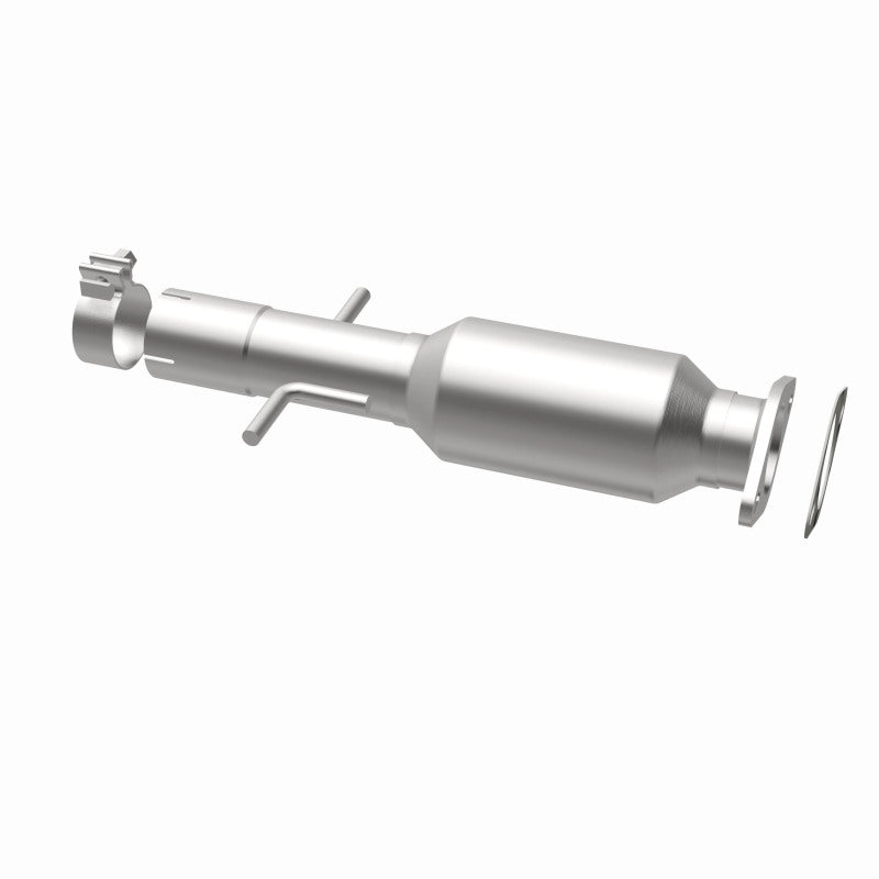 MagnaFlow 5571623 carb direct-fit catalytic converter, opposite rear three-quarter view of the turntable spin