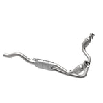 MagnaFlow 447248 carb direct-fit catalytic converter, opposite rear three-quarter view of the turntable spin