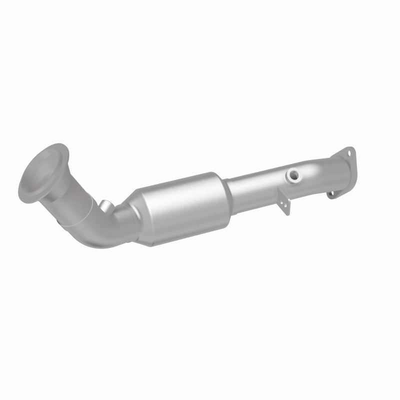 MagnaFlow 5411062 carb direct-fit catalytic converter, rear three-quarter view of the turntable spin