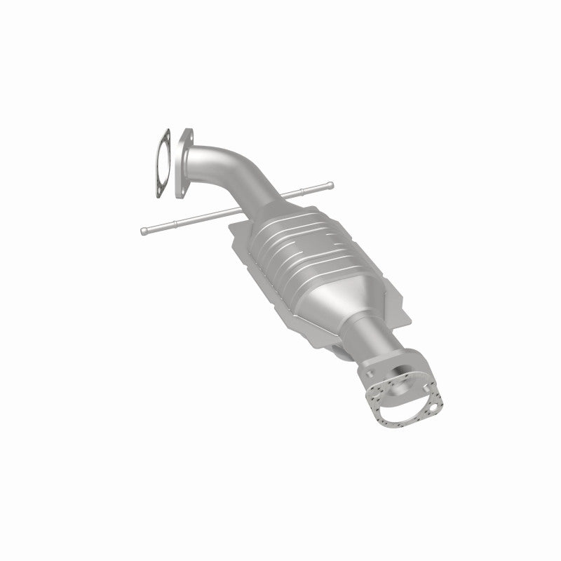MagnaFlow 93327 hm grade direct-fit catalytic converter, rear three-quarter view of the turntable spin