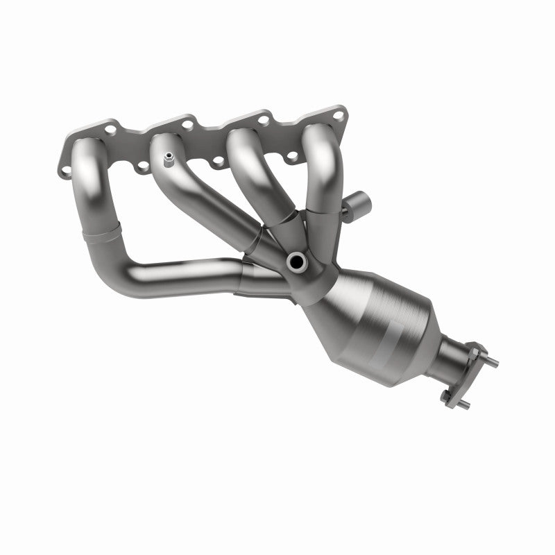 MagnaFlow 452028 carb manifold converter, front three-quarter view of the turntable spin