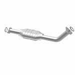 MagnaFlow 93399 hm grade direct-fit catalytic converter, opposite rear three-quarter view of the turntable spin