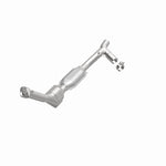 MagnaFlow 447130 carb direct-fit catalytic converter, opposite front three-quarter view of the turntable spin