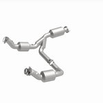 MagnaFlow 280429 oem grade direct-fit catalytic converter, front three-quarter view of the turntable spin