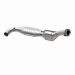 MagnaFlow 447131 carb direct-fit catalytic converter, opposite rear three-quarter view of the turntable spin