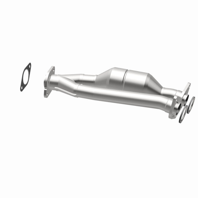 MagnaFlow 23772 hm grade direct-fit catalytic converter, opposite rear three-quarter view of the turntable spin