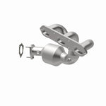 MagnaFlow 5411931 carb direct-fit catalytic converter, opposite rear three-quarter view of the turntable spin