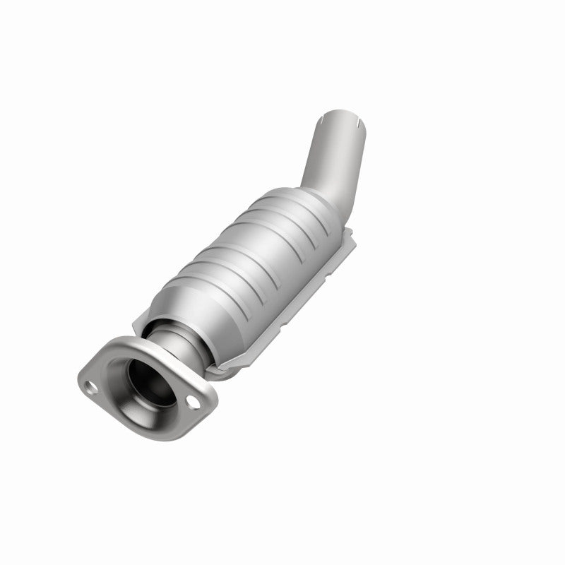 MagnaFlow 23006 hm grade direct-fit catalytic converter, opposite front three-quarter view of the turntable spin