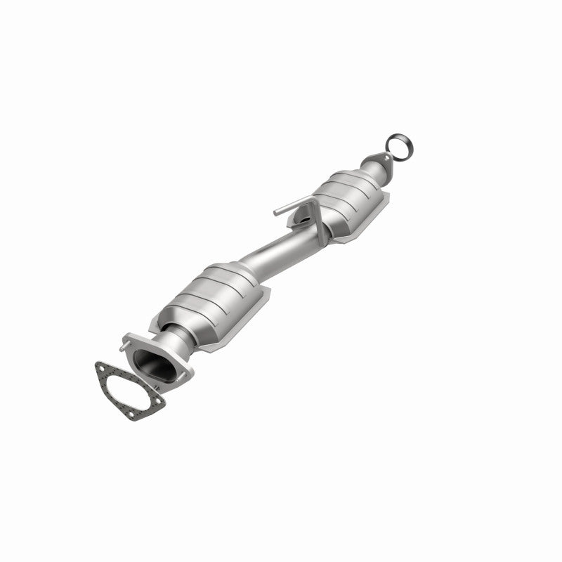MagnaFlow 23313 hm grade direct-fit catalytic converter, opposite front three-quarter view of the turntable spin