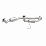 MagnaFlow 93450 hm grade direct-fit catalytic converter, front three-quarter view of the turntable spin