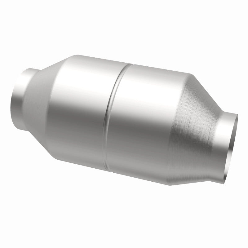 MagnaFlow 60121 universal catalytic converter, opposite rear three-quarter view of the turntable spin