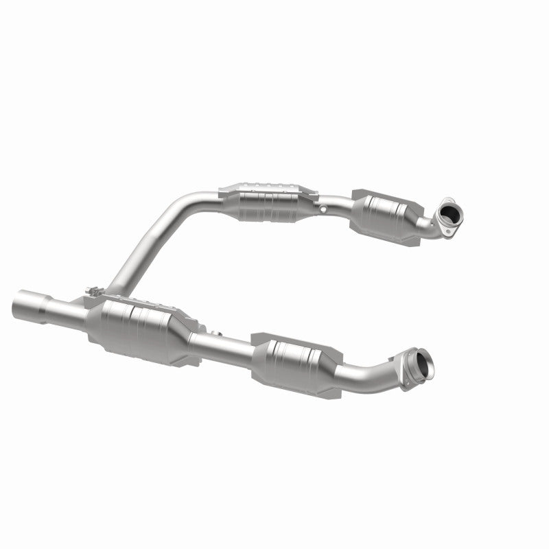 MagnaFlow 93167 hm grade direct-fit catalytic converter, opposite rear three-quarter view of the turntable spin