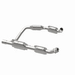 MagnaFlow 93167 hm grade direct-fit catalytic converter, opposite rear three-quarter view of the turntable spin