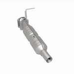 MagnaFlow 280435 oem grade direct-fit catalytic converter, rear three-quarter view of the turntable spin