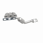 MagnaFlow 49771 oem grade manifold converter, front three-quarter view of the turntable spin