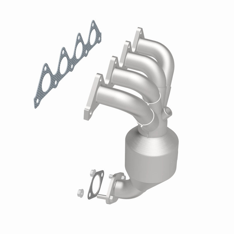 MagnaFlow 49035 oem grade manifold converter, opposite rear three-quarter view of the turntable spin