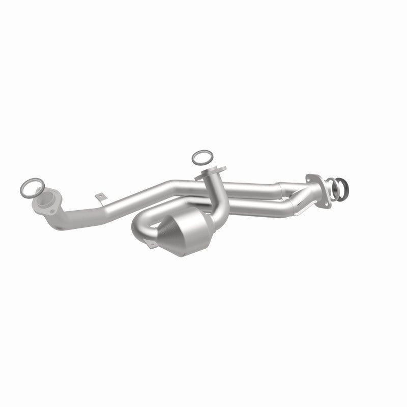 MagnaFlow 49986 oem grade direct-fit catalytic converter, front three-quarter view of the turntable spin