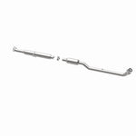 MagnaFlow 5571095 carb direct-fit catalytic converter, opposite rear three-quarter view of the turntable spin
