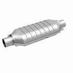 MagnaFlow 99509HM universal catalytic converter, front three-quarter view of the turntable spin