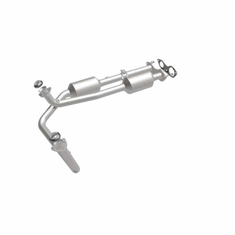 MagnaFlow 4451453 carb direct-fit catalytic converter, front three-quarter view of the turntable spin