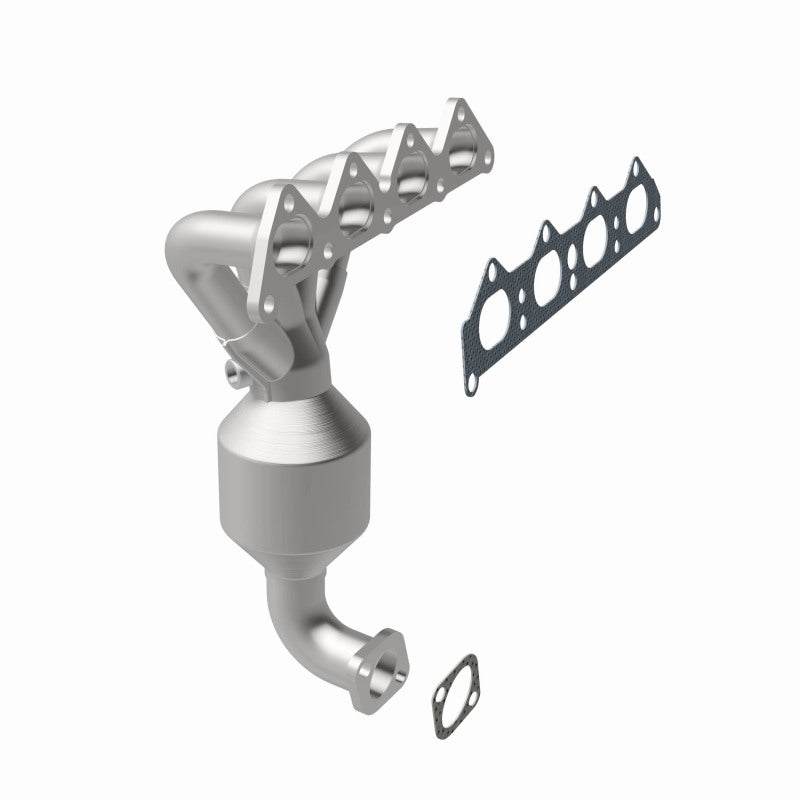 MagnaFlow 452038 carb manifold converter, opposite front three-quarter view of the turntable spin