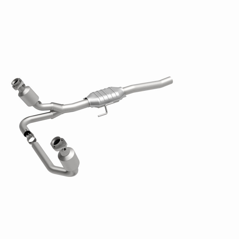 MagnaFlow 458043 carb direct-fit catalytic converter, front three-quarter view of the turntable spin