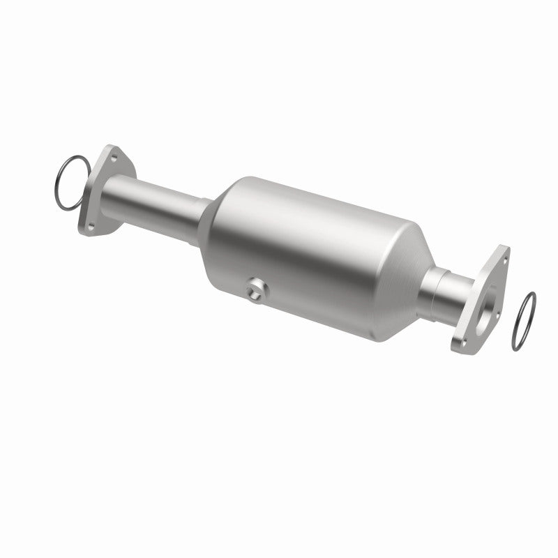 MagnaFlow 5461026 carb direct-fit catalytic converter, opposite front three-quarter view of the turntable spin